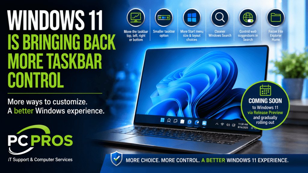 Windows 11 taskbar customization and Start menu changes