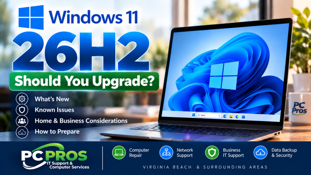 Windows 11 26H2 update information from PC Pros in Virginia Beach